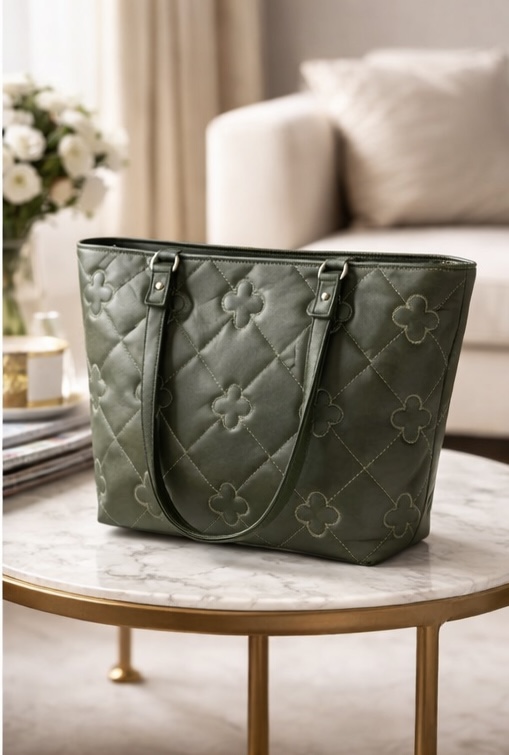 Quilted Olive Green Hand Bag