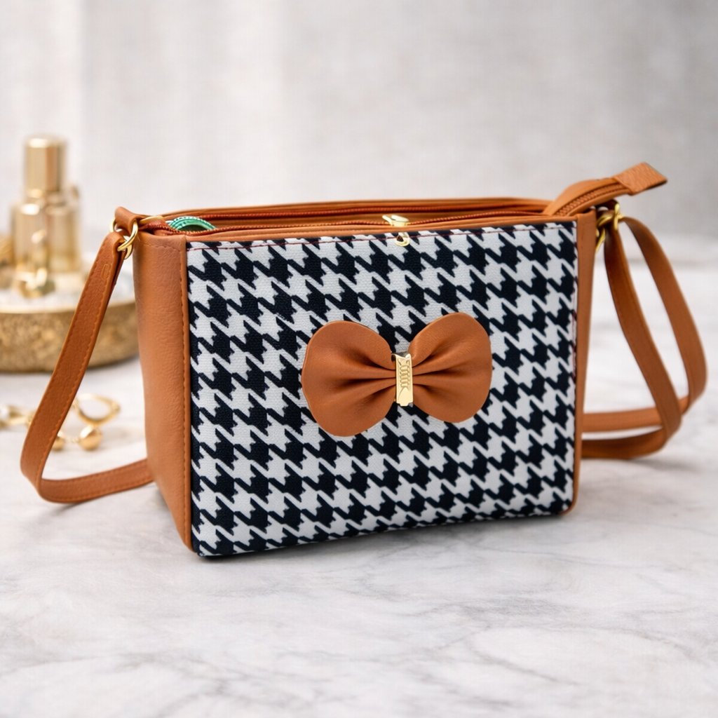 Houndstooth Bow Crossbody Bag