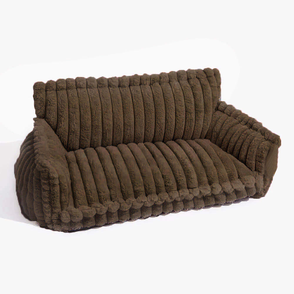 Plush Ribbed Brown Sofa