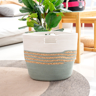 Rectangular cotton rope handled basket