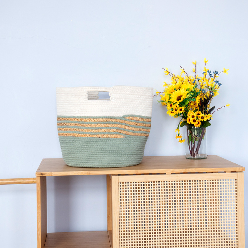 Rectangular cotton rope handled basket