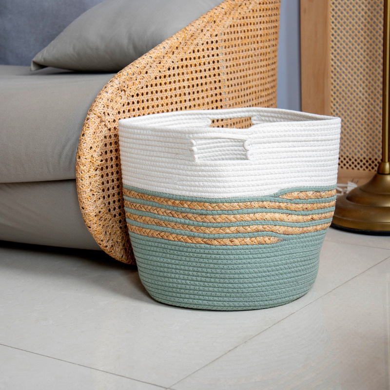 Rectangular cotton rope handled basket