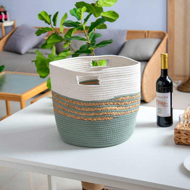 Rectangular cotton rope handled basket