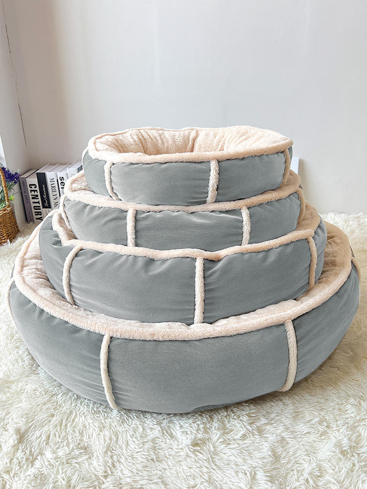 Striped Artificial Lamb's Wool Pet Bed