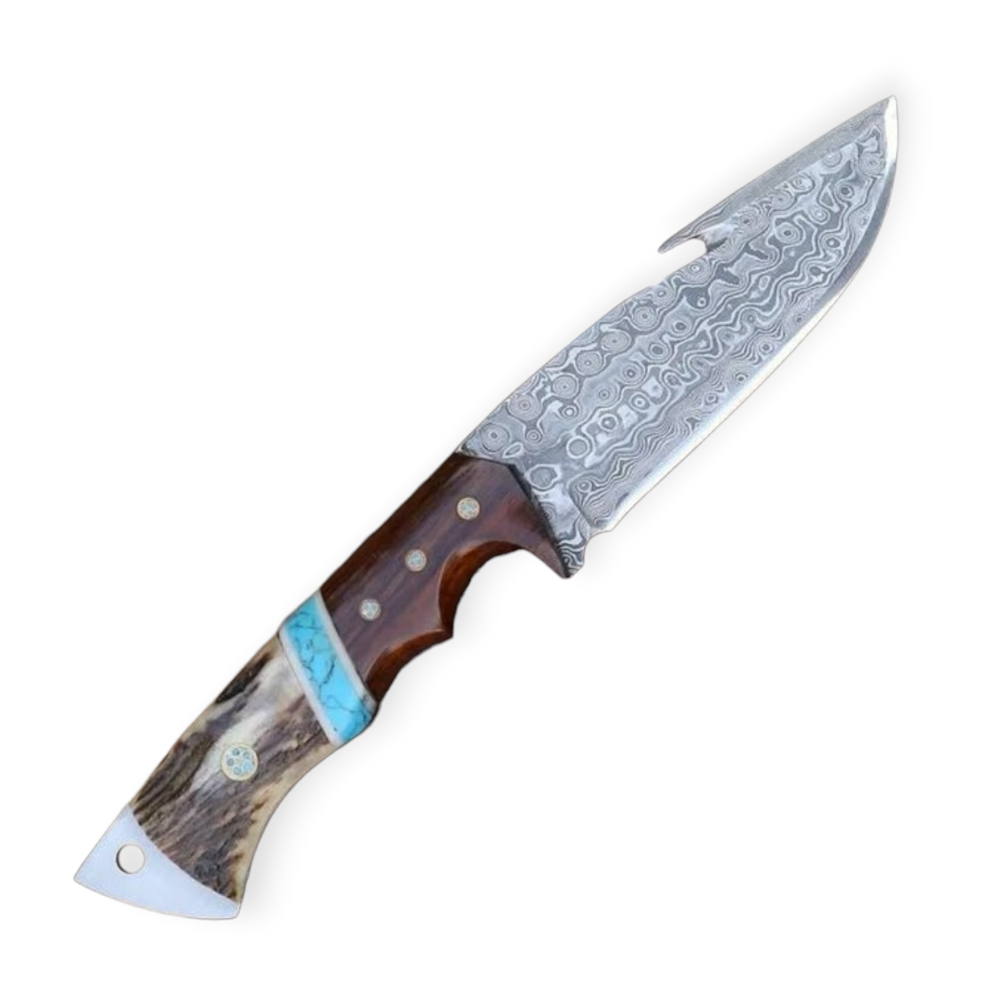 Damascus Hunting Guthook Knife