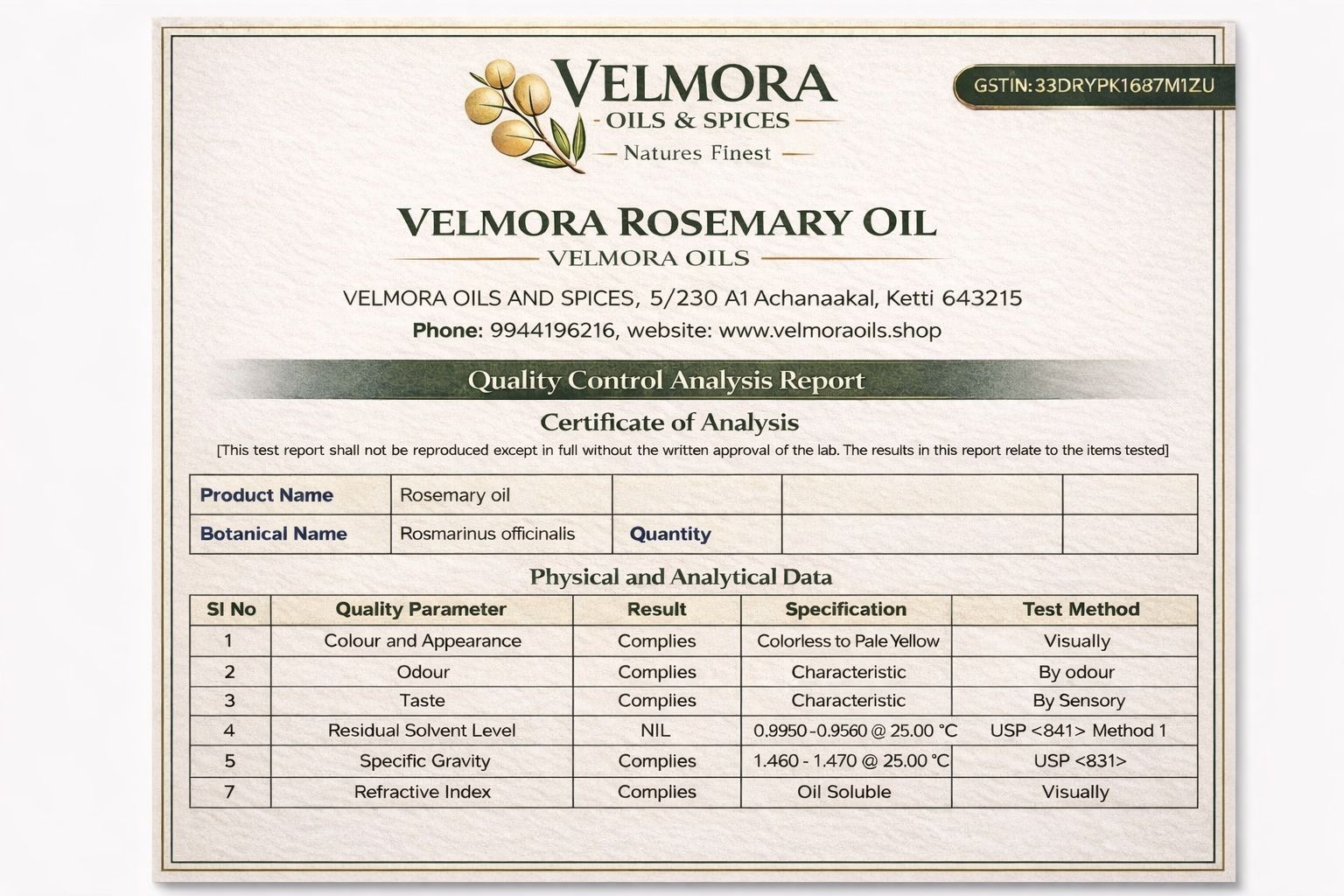 Velmora Rosemary Essential Oil