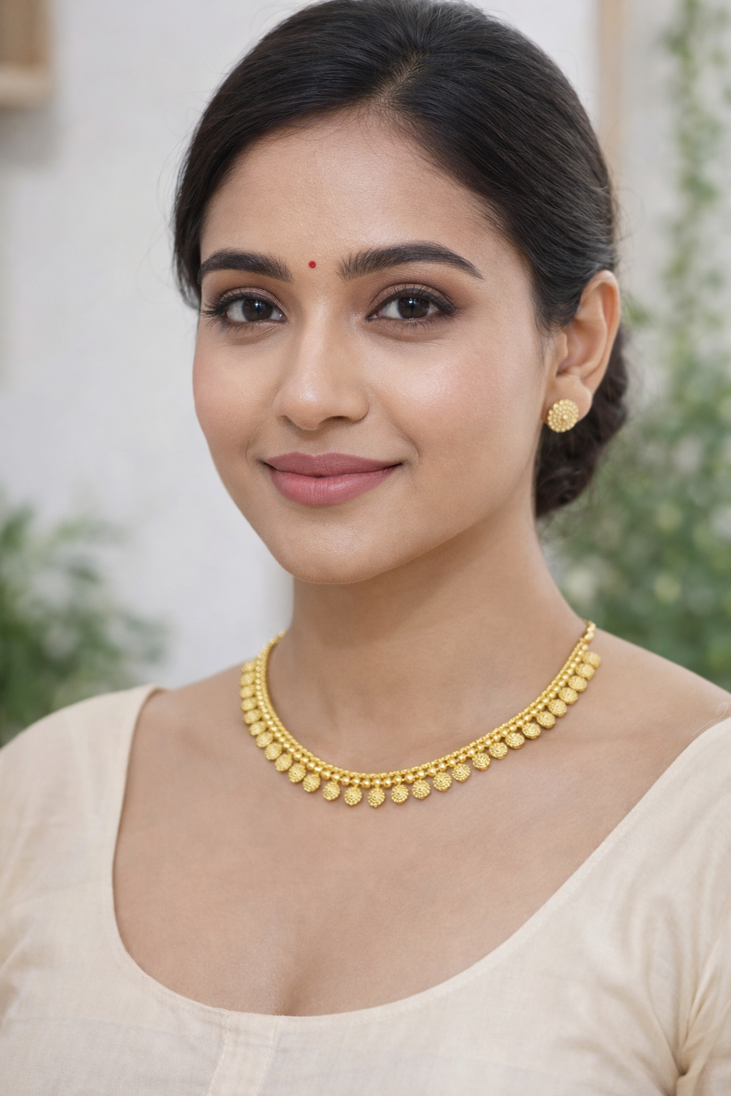 Gold Look Antique Polish Sleek Necklace Set