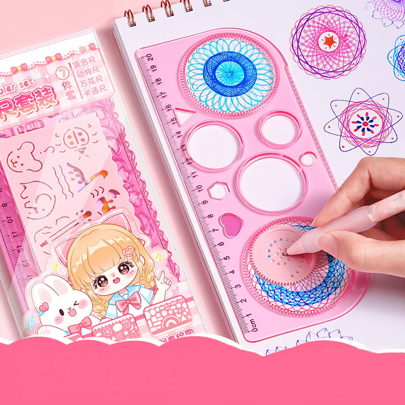 Kawaii Drawing Ruler Set (7+1 Pieces) for Kids – Cute Geometry & Stationery Kit | Birthday Return Gift | Toymi