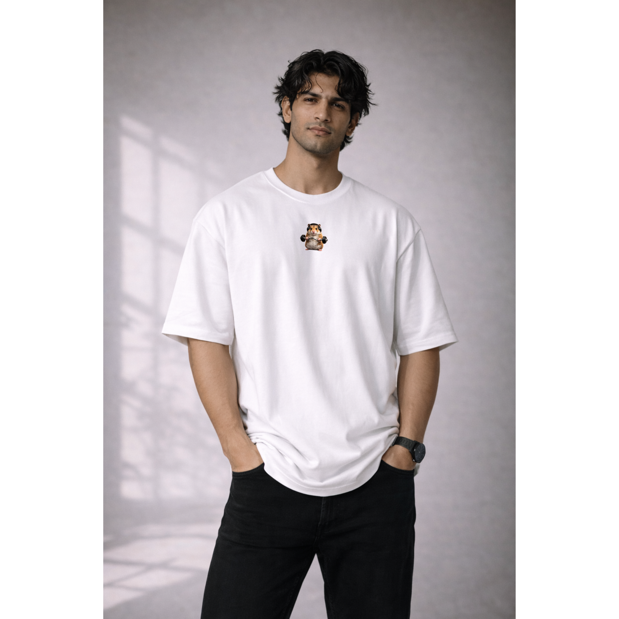 Lifting Hamster Graphic Oversized T-Shirt