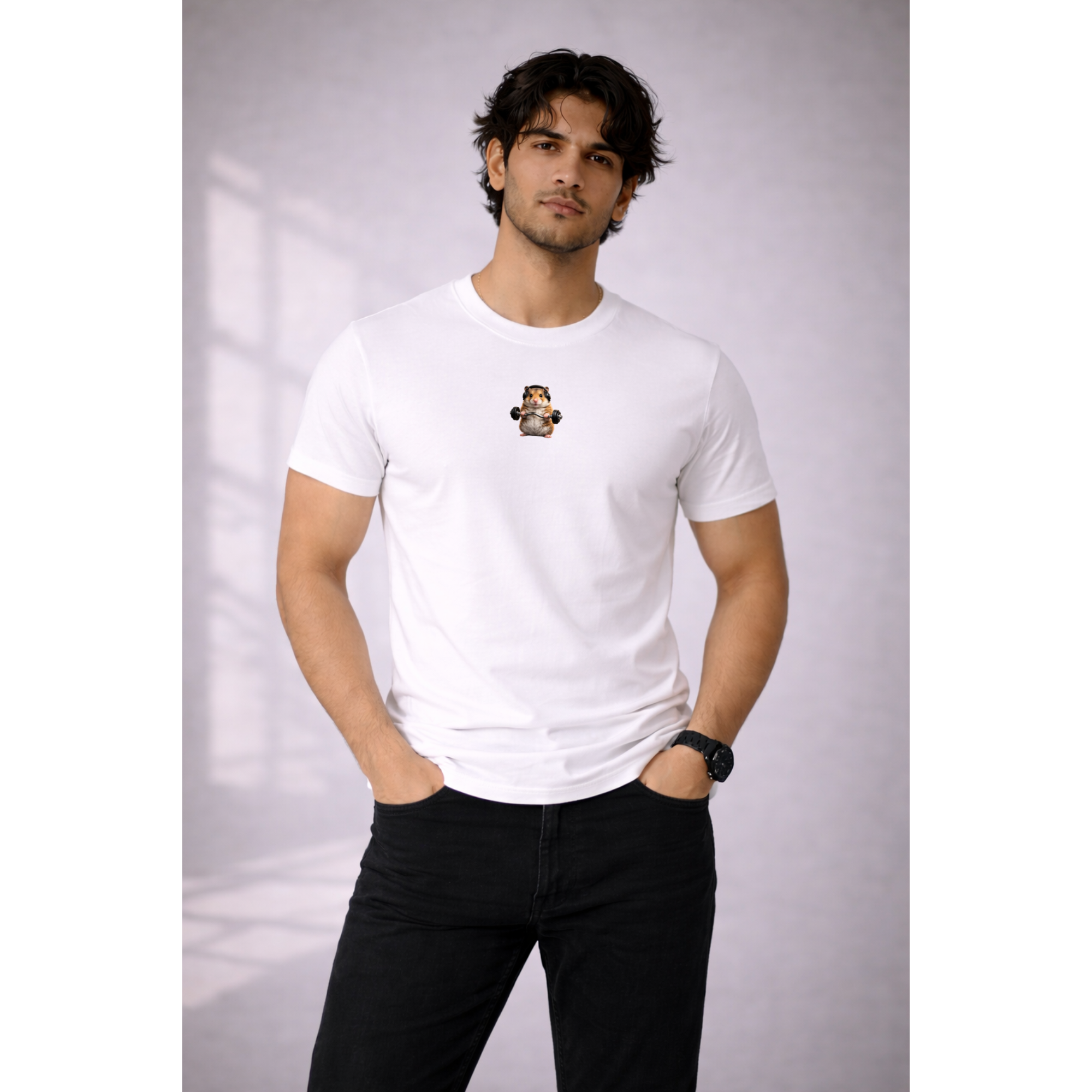 Lifting Hamster Graphic Fitted T-Shirt