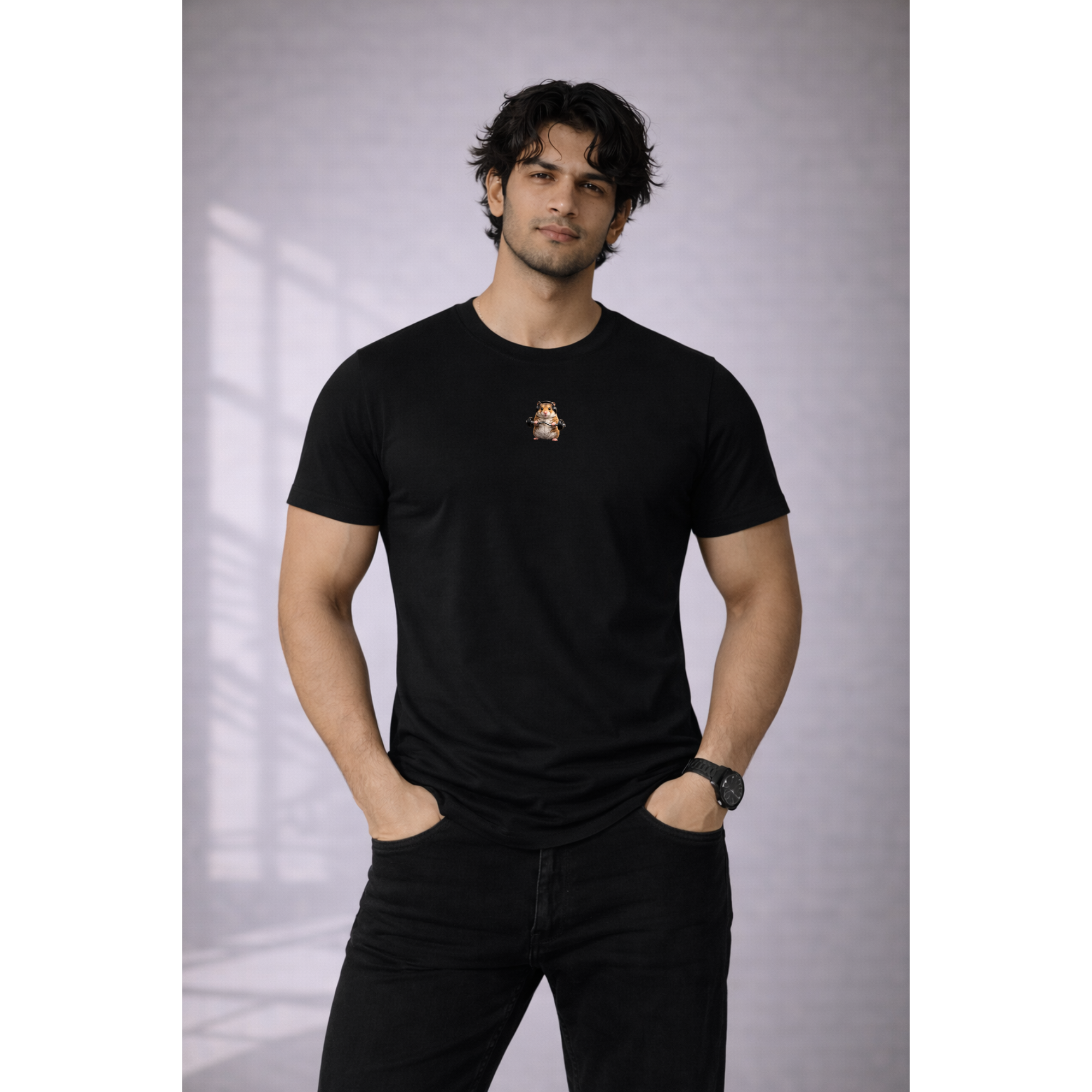 Lifting Hamster Graphic Fitted T-Shirt