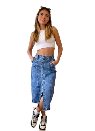 Falda Midi de Denim Rigida