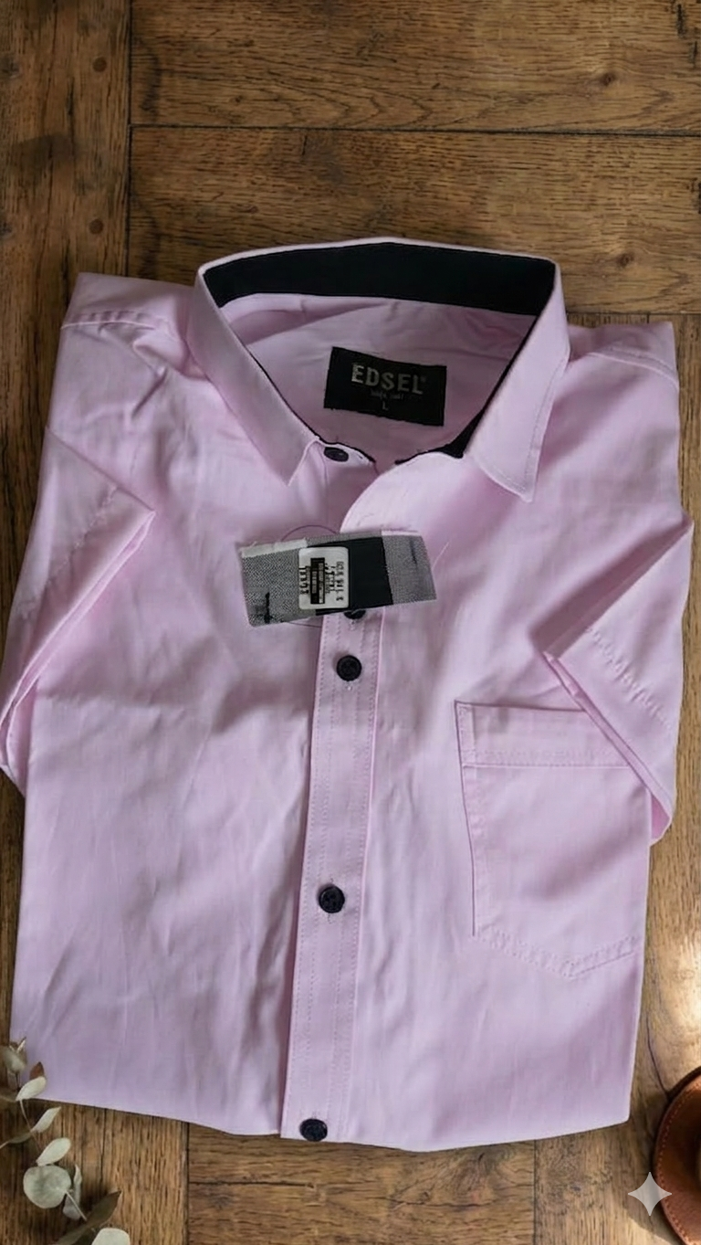 Camisa manga corta rosa hombre