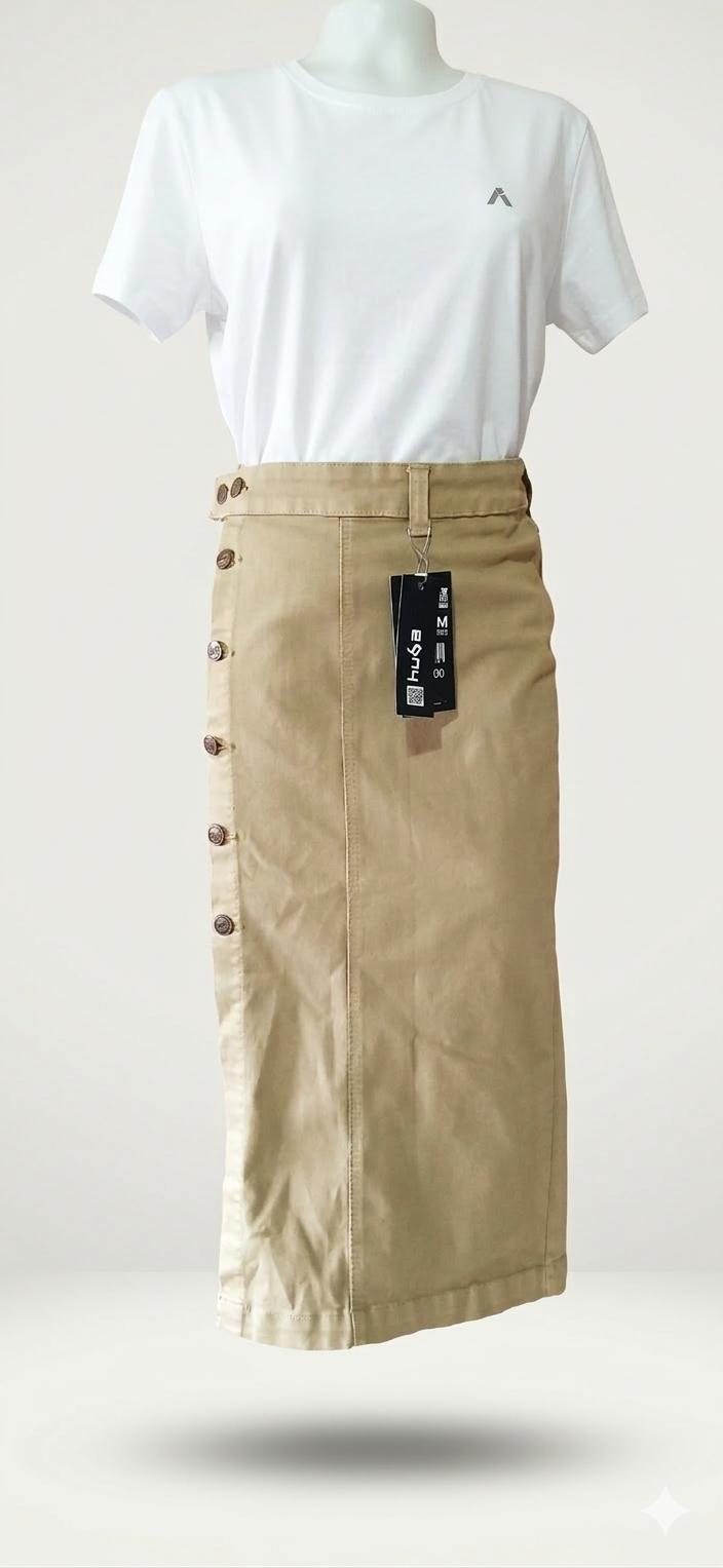 Falda beige con botones
