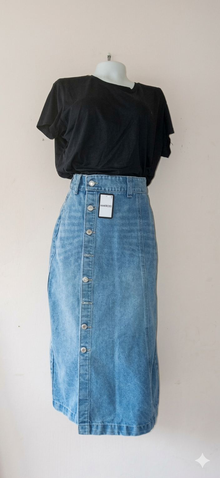 Falda midi de denim rigida