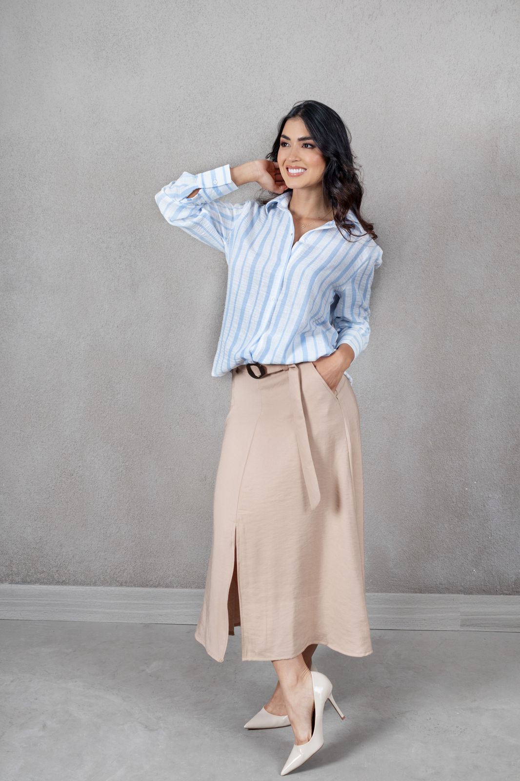 Falda color Moca con cinturon