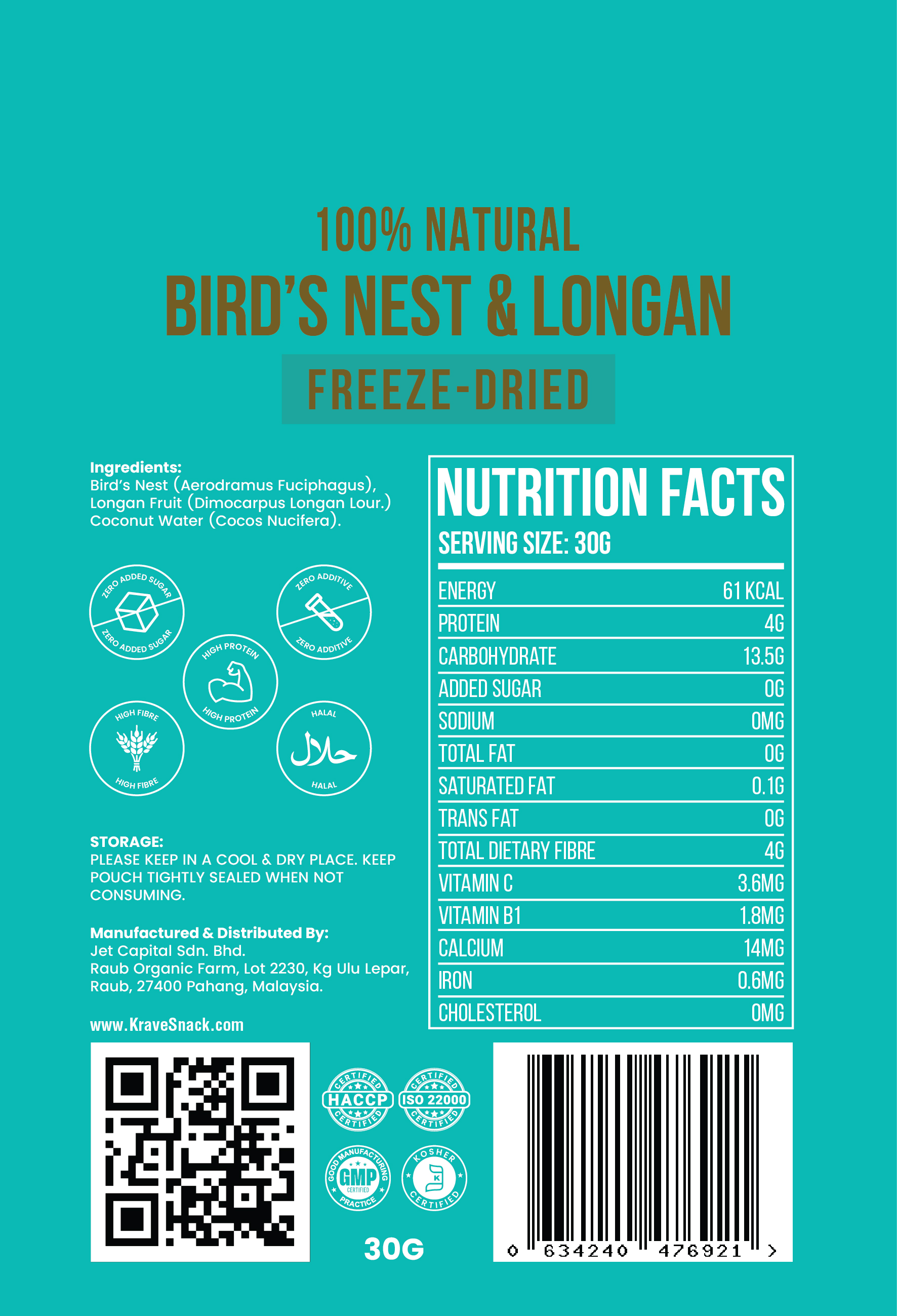 BIRD’S NEST & LONGAN CRUNCH-CUBE SNACK (FREEZE-DRIED ROYAL BIRD'S NEST DRINK)