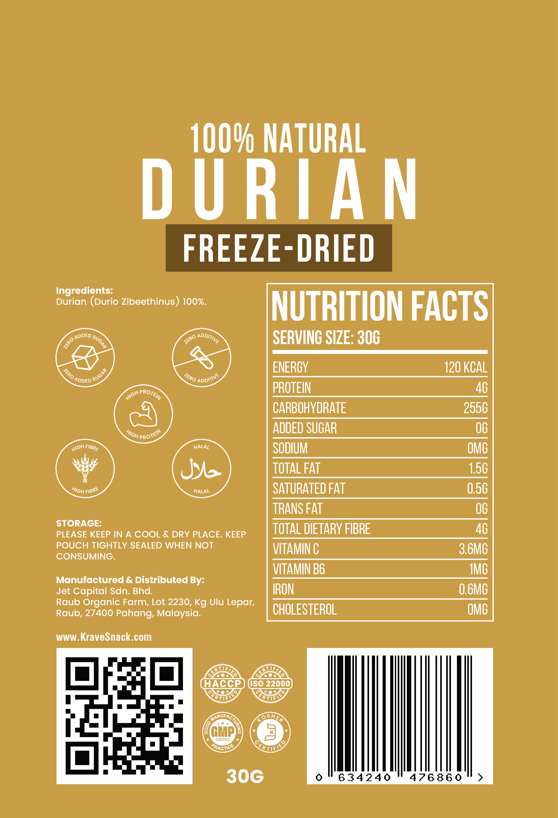 DURIAN CRUNCH-CUBE SNACK (FREEZE-DRIED PREMIUM DURIAN)