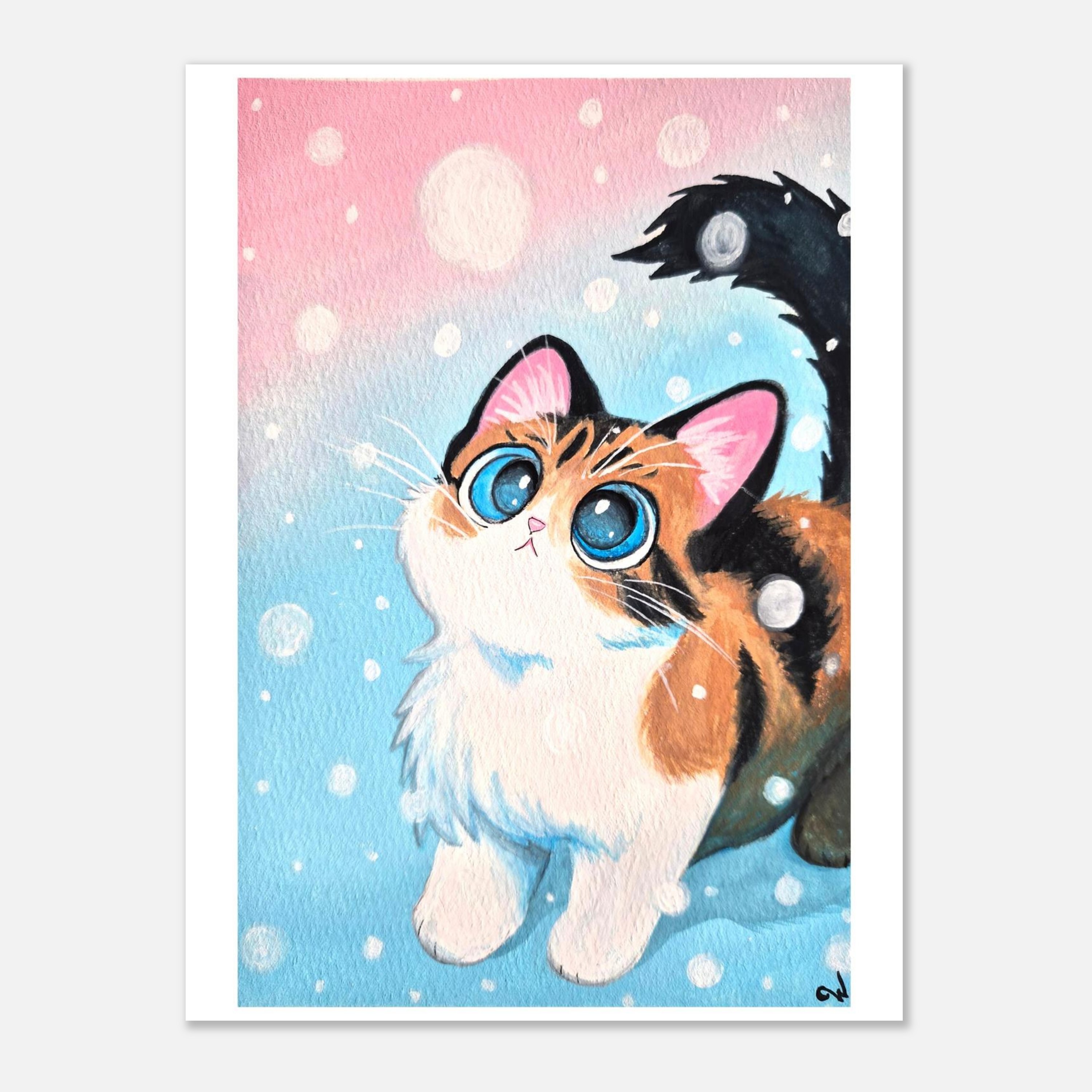 Fluffy Calico Kitten, Gouache