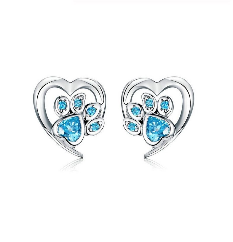 Aretes Corazón Huella Azul