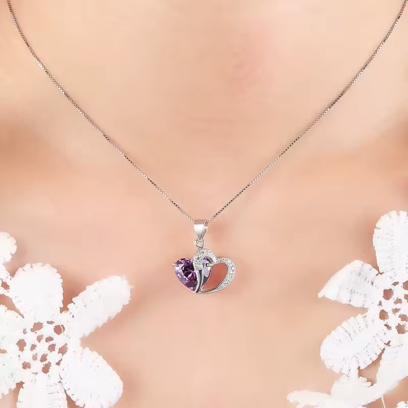 Collar Para Mujer Corazón Pùrpura Fabricado En Plata 925 Con Estuche