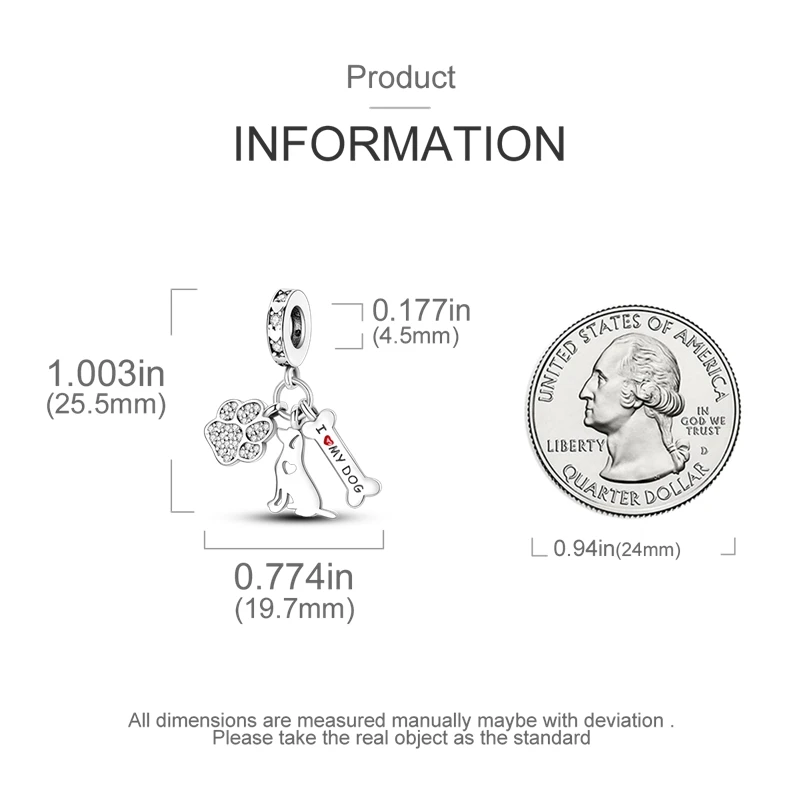 Charm Dije Hueso Huella Perro I Love My Dog En Plata 925