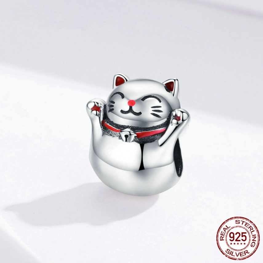 Charm Dije Gato Neko Amuleto Suerte Fabricado En Plata 925 Plateado