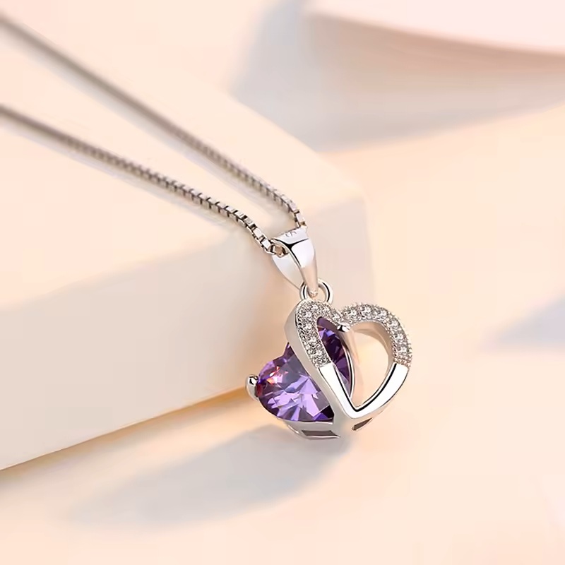 Collar Para Mujer Corazón Pùrpura Fabricado En Plata 925 Con Estuche