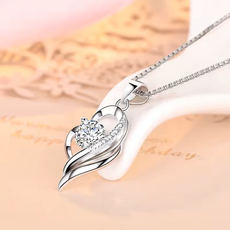 Collar Para Mujer Corazón Cristal Fabricado En Plata 925 Con Estuche