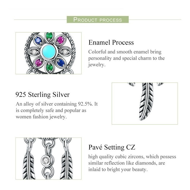 Dije Charm Atrapasueños Multicolor Fabricado En Plata 925