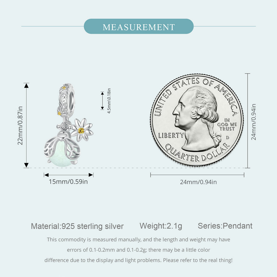 Charm Dije Para Mujer Luciérnaga Brilla Oscuridad Plata 925