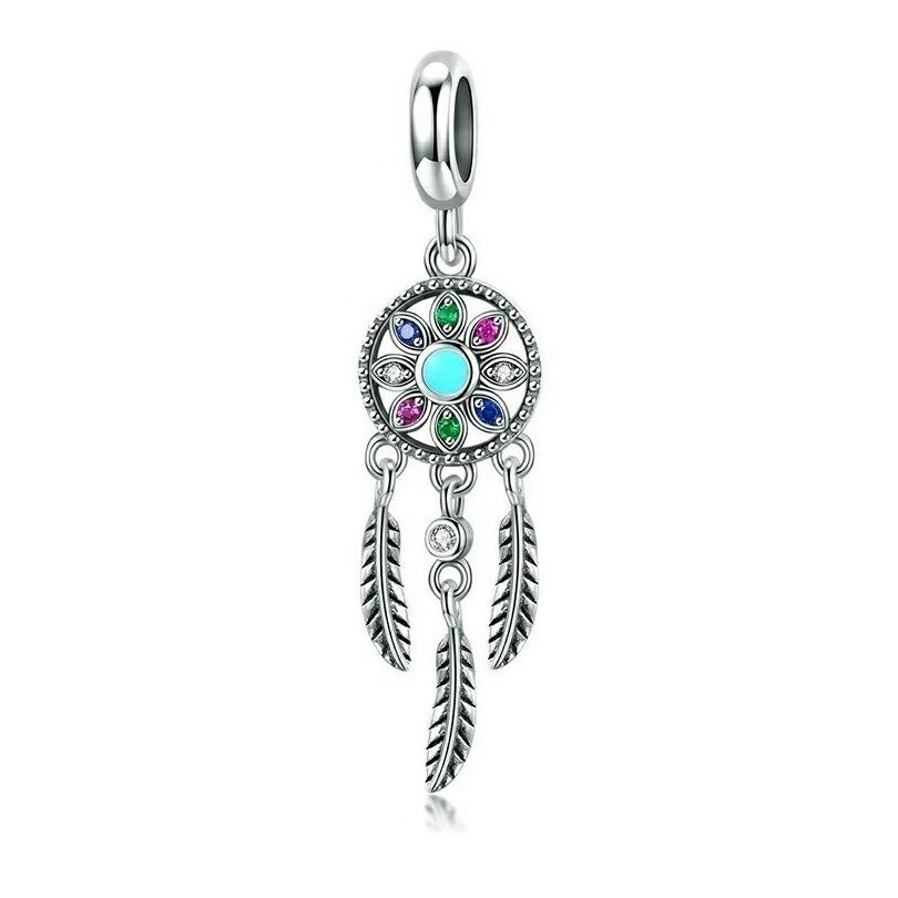 Dije Charm Atrapasueños Multicolor Fabricado En Plata 925