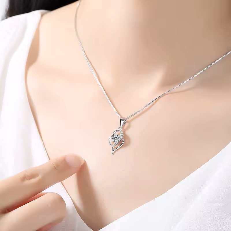 Collar Para Mujer Corazón Cristal Fabricado En Plata 925 Con Estuche