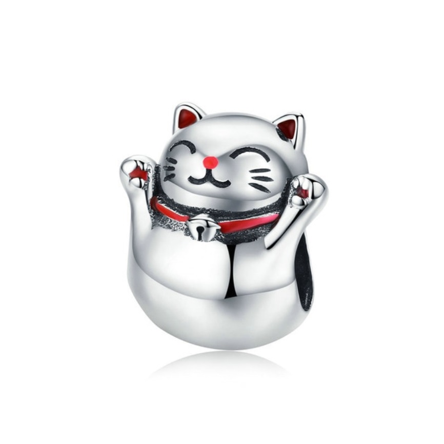 Charm Dije Gato Neko Amuleto Suerte Fabricado En Plata 925 Plateado