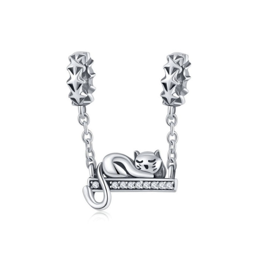 Charm Dije Gato Descansando Fabricado En Plata 925 