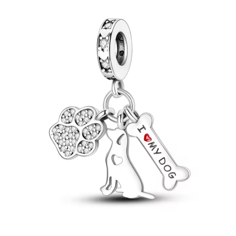 Charm Dije Hueso Huella Perro I Love My Dog En Plata 925