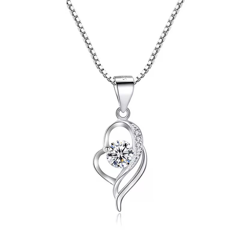 Collar Para Mujer Corazón Cristal Fabricado En Plata 925 Con Estuche