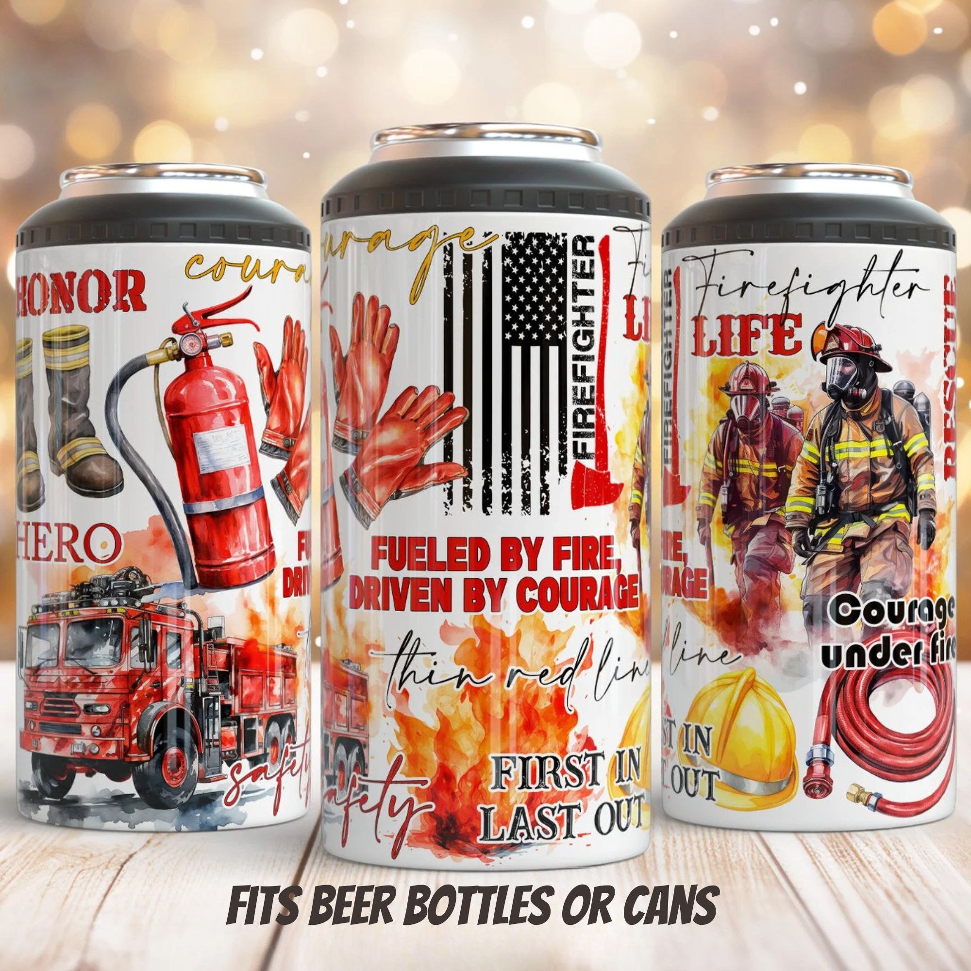 Stainless Steel Can Cooler | Multi-Use Beverage Holder | Party & Gift Ready - Fire Fighter or Fisherman