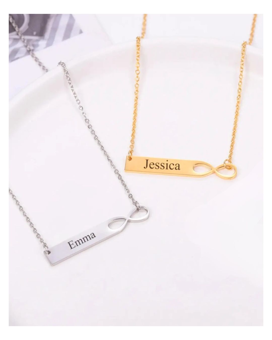 Personalized Infinity Name Bar Necklace – Custom Engraved Stainless Steel Necklace Gift