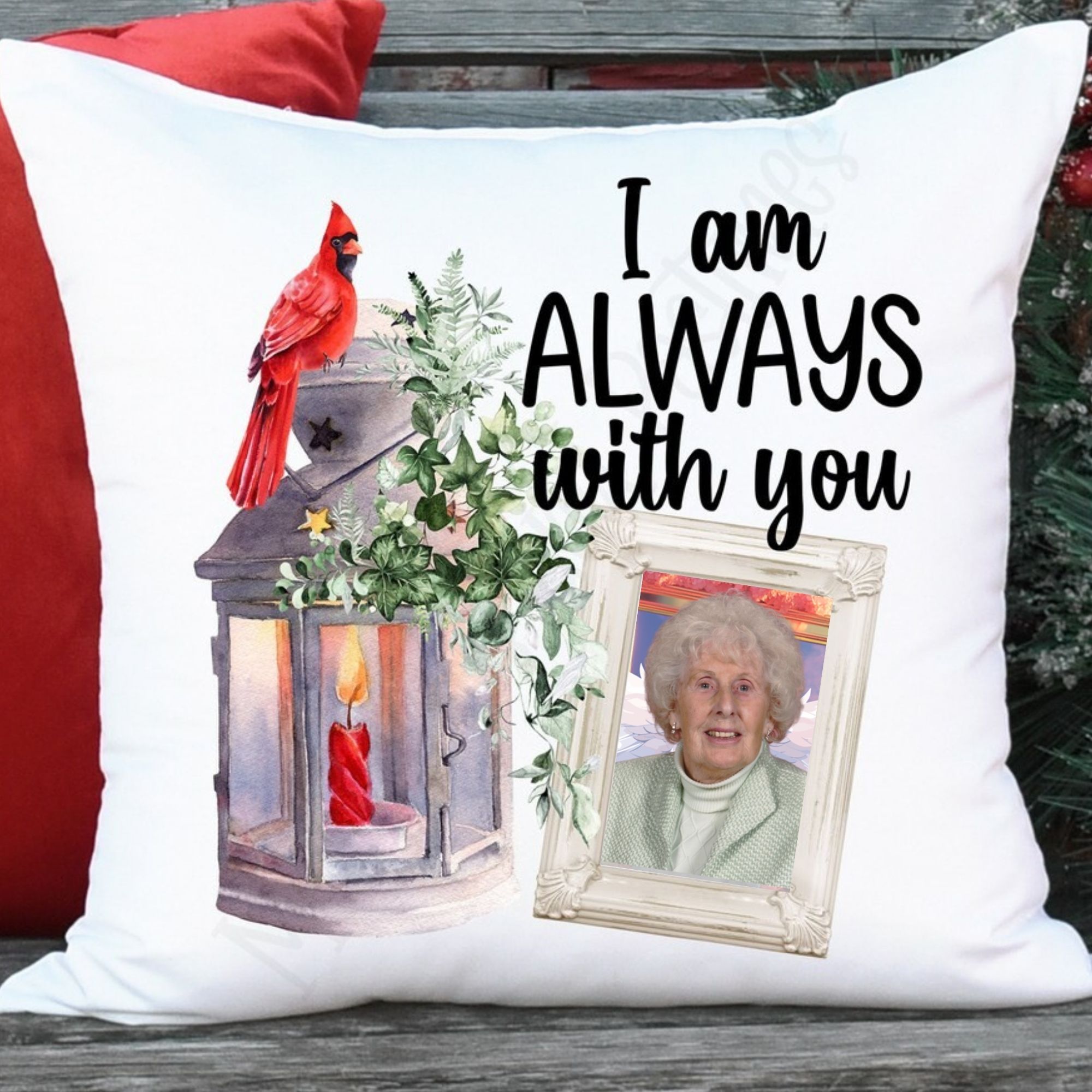 I Will Always Remember You Cardinal Lantern Pillow | Memorial Sympathy Pillow | Bereavement Gift | Keepsake Cushion