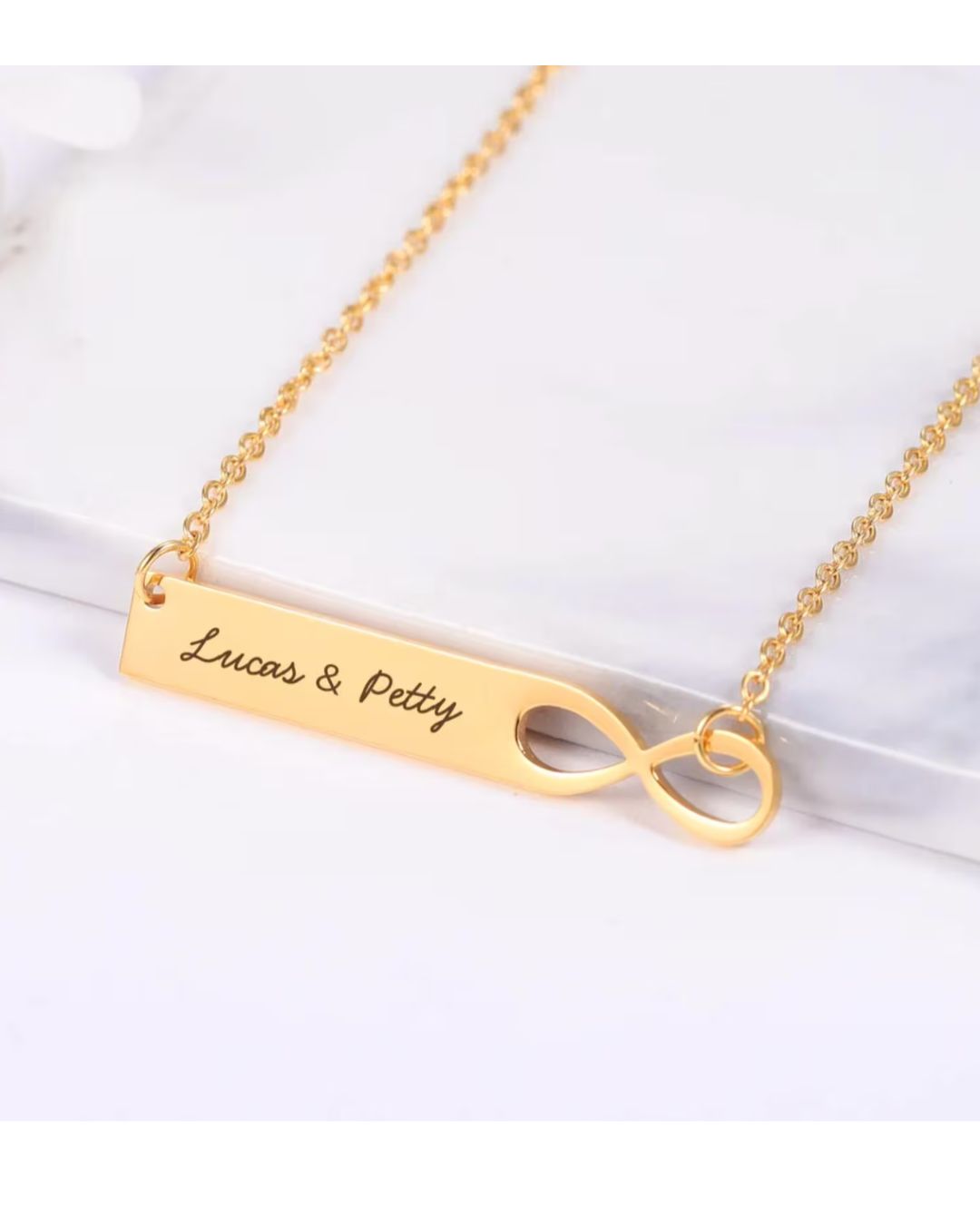 Personalized Infinity Name Bar Necklace – Custom Engraved Stainless Steel Necklace Gift