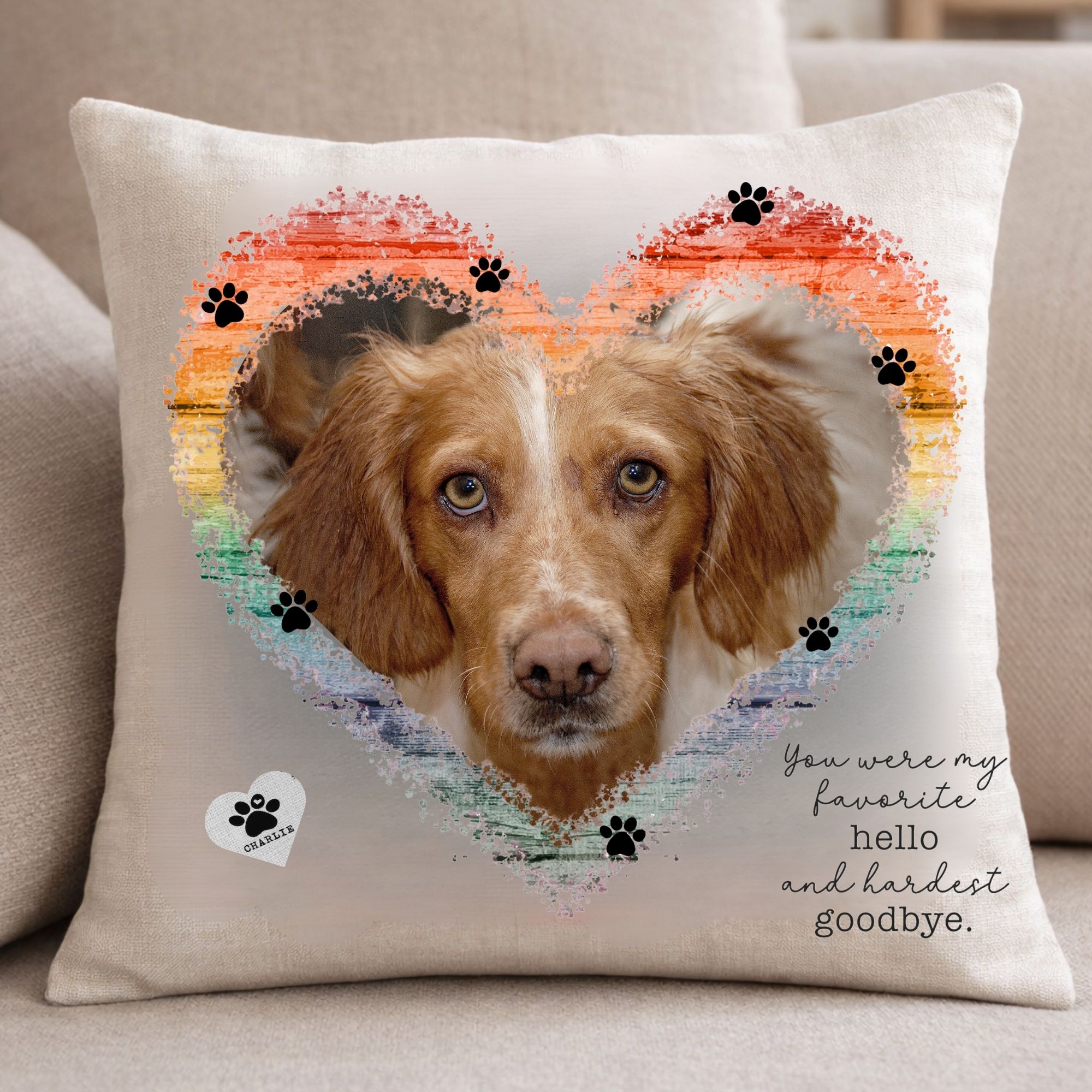 Dog Memorial Pillow Cover – “Run Free My Angel” – Custom Pet Loss Gift with Name & Dates - Heart or wings
