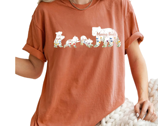 PRE-ORDER Personalized Mama Bear Shirt, Personalized Names for all her baby bears, Floral Gift for Her, 