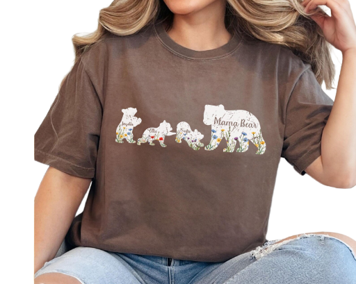 PRE-ORDER Personalized Mama Bear Shirt, Personalized Names for all her baby bears, Floral Gift for Her, 