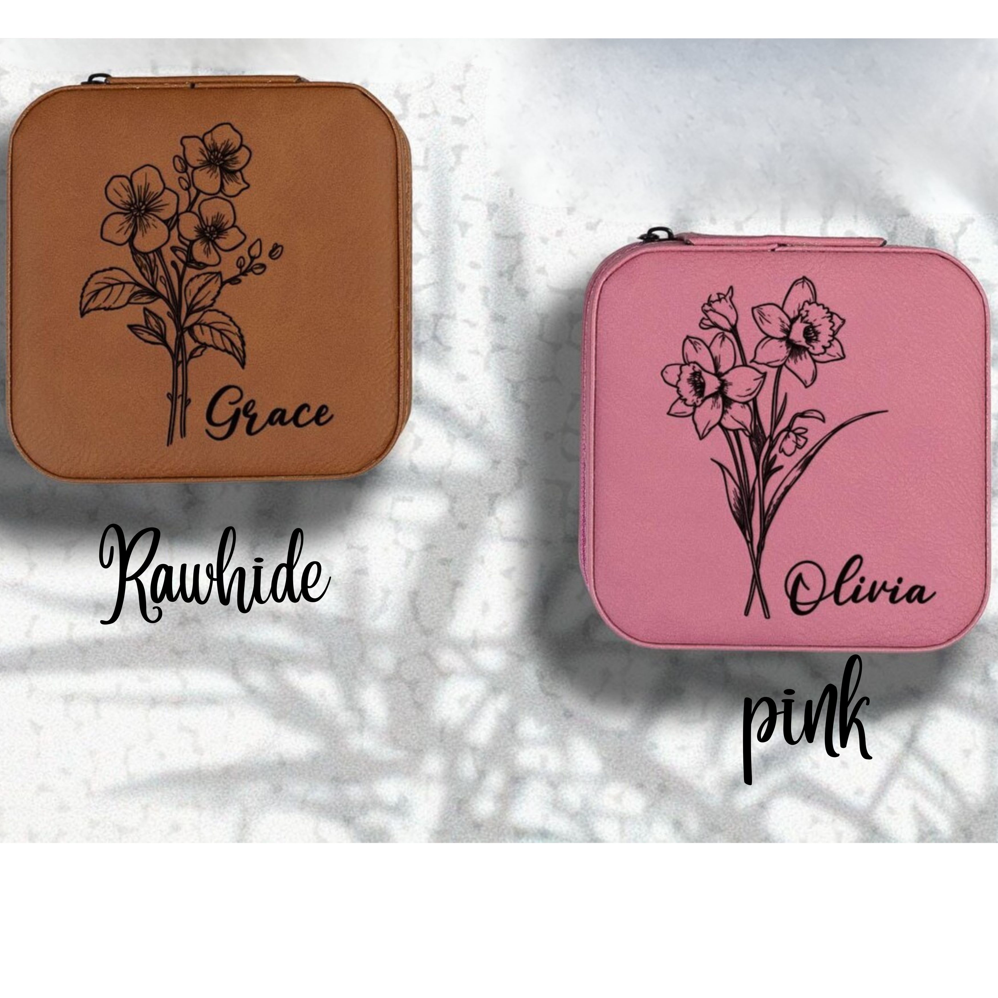  Personalized Jewelry Travel Case – Custom Birth Flower Jewelry Box, Bridesmaid Gift, Sturdy Leatheretta Organizer