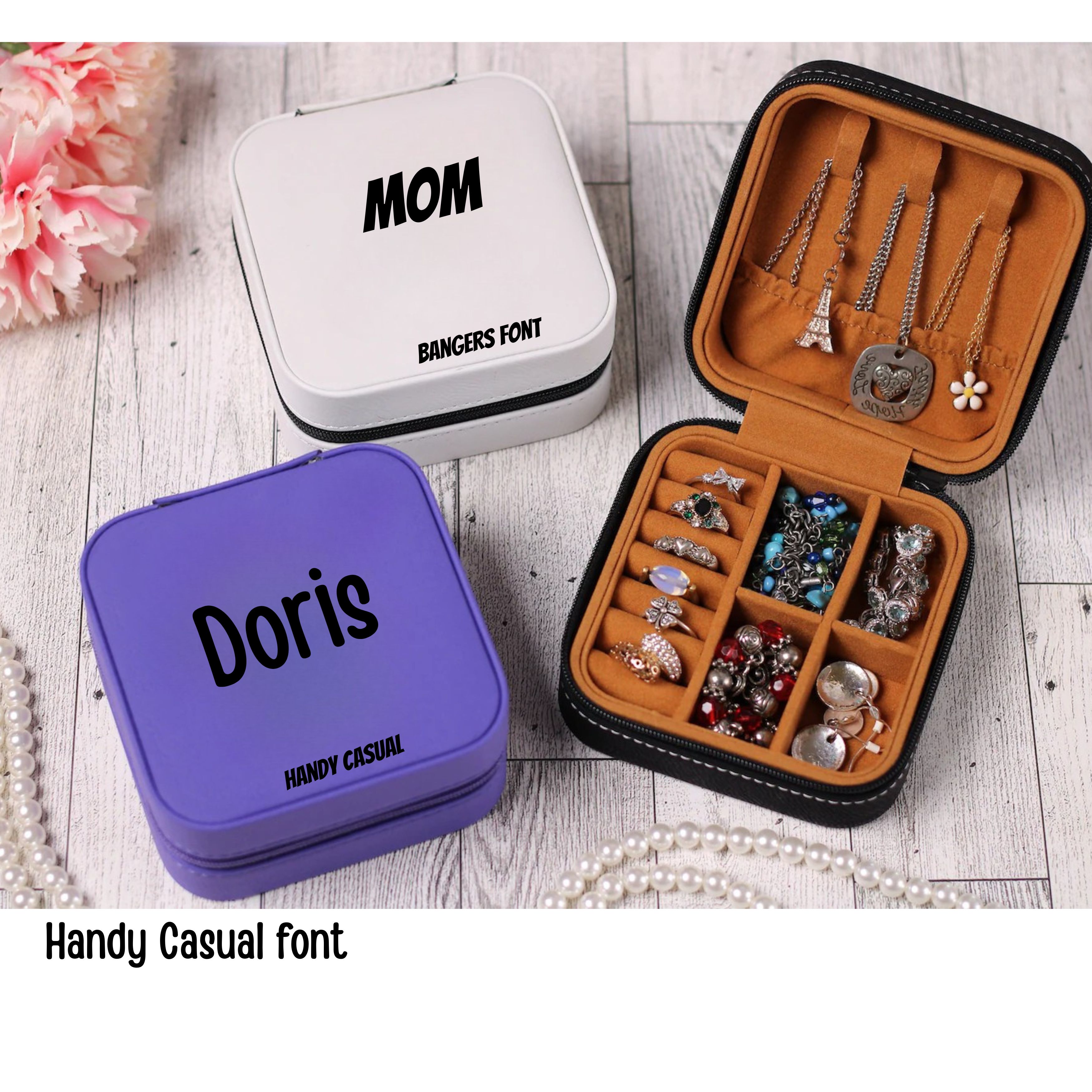  Personalized Jewelry Travel Case – Custom Birth Flower Jewelry Box, Bridesmaid Gift, Sturdy Leatheretta Organizer