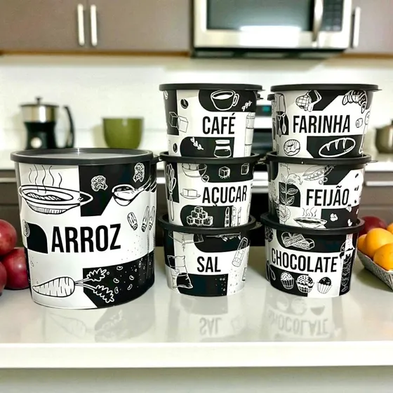 Jogo Porta Mantimento 5 Peças Com Tampa (Pote Arroz 4,5kg)