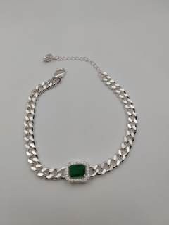 Pulseira de Prata com Pedra Verde