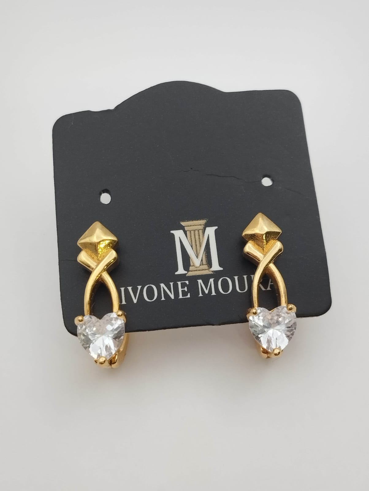 Brinco Dourado com Cristal Coração