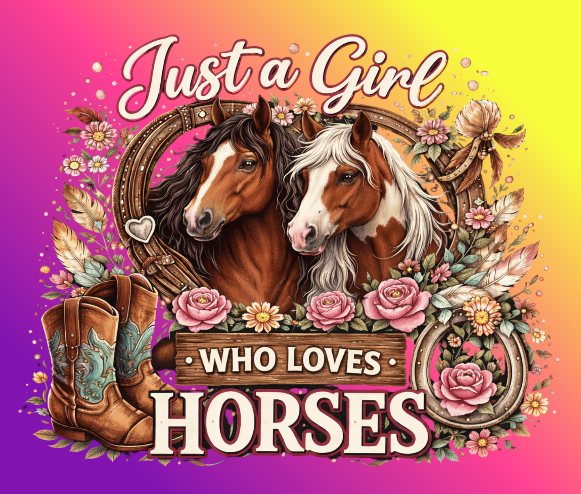 Just a Girl Who Loves Horses (purple/yellow) Tumbler